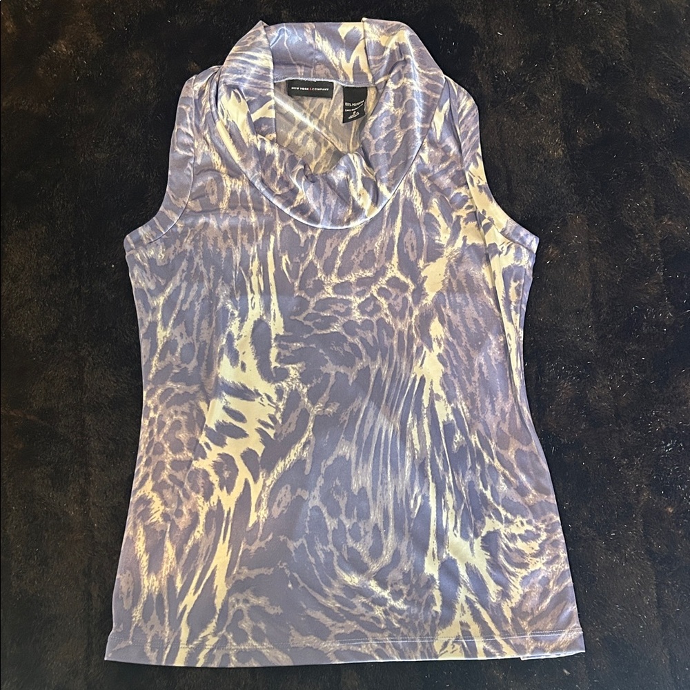 New York & Company Purple and Cream Sleeveless Blouse